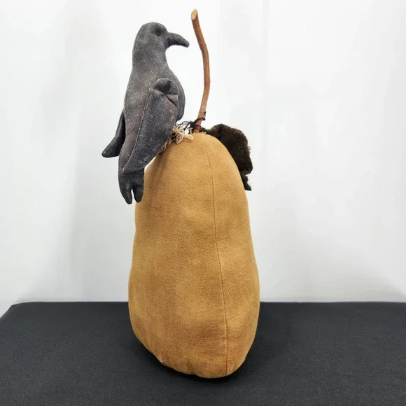 Primitive Fabric Folk Art Pumpkin Raven Fall Decor Thanksgiving Halloween - Picture 3 of 11